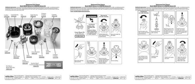Diagram Diagram and Parts List for HBB250  Hamilton Beach Blender